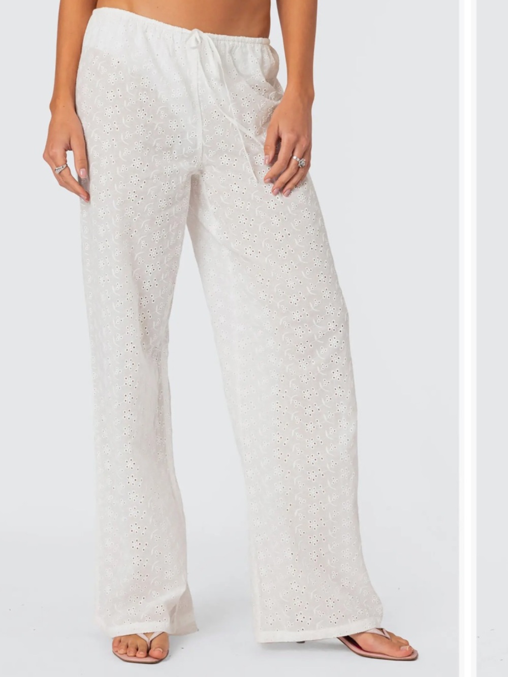 Edikted Miracle White Eyelet Wide-Leg Coverup Pants Beach